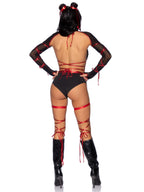 5 Pc Lethal Ninja, Includes Strappy Wrap-Around Bra Top With Attached Mesh Gloved Shrug, V-Cut Bottoms, Leg Wraps, Face Mask, An