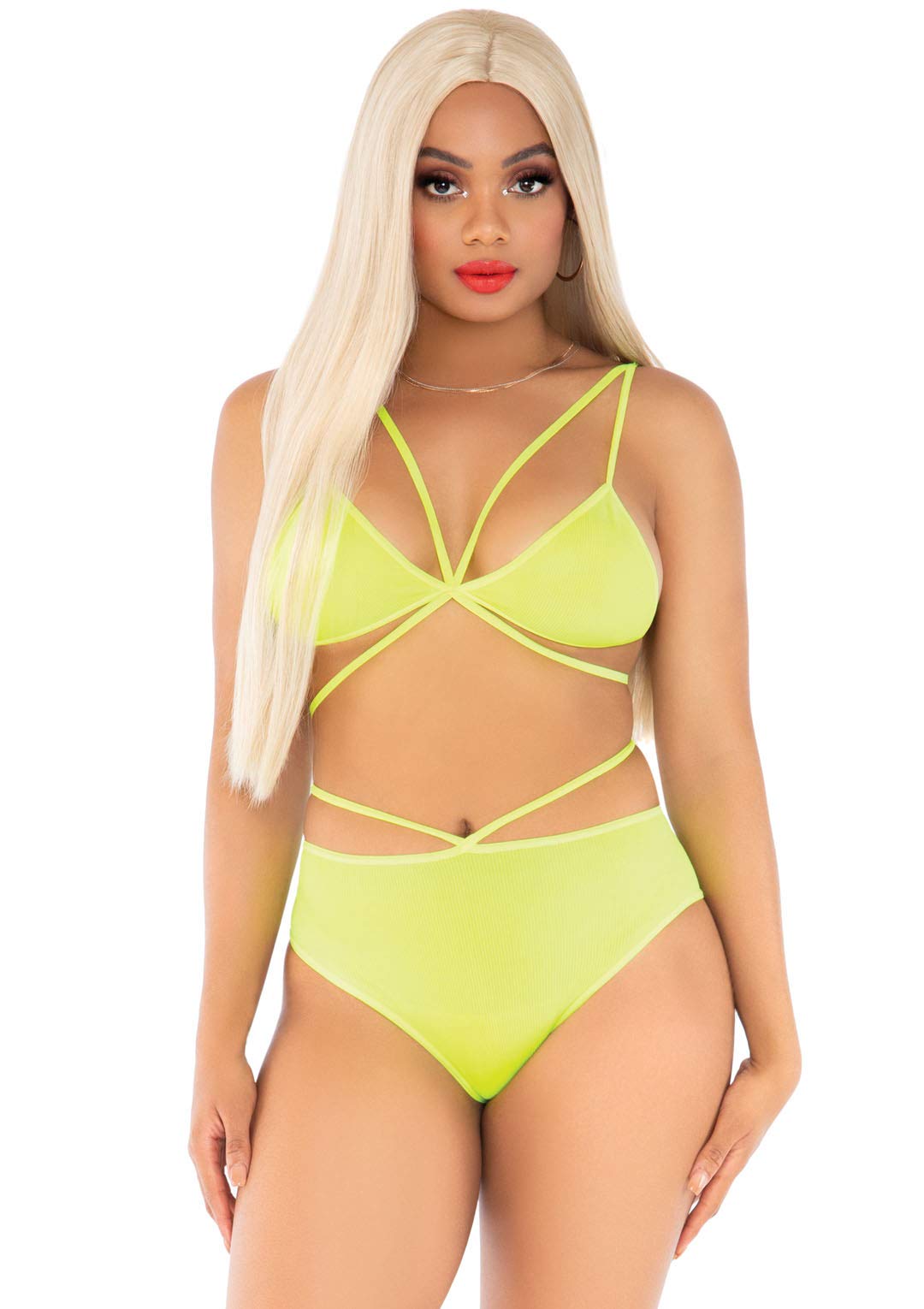 2 Pc Opaque Cage Strap Bra Top - O/S / Neon Yello