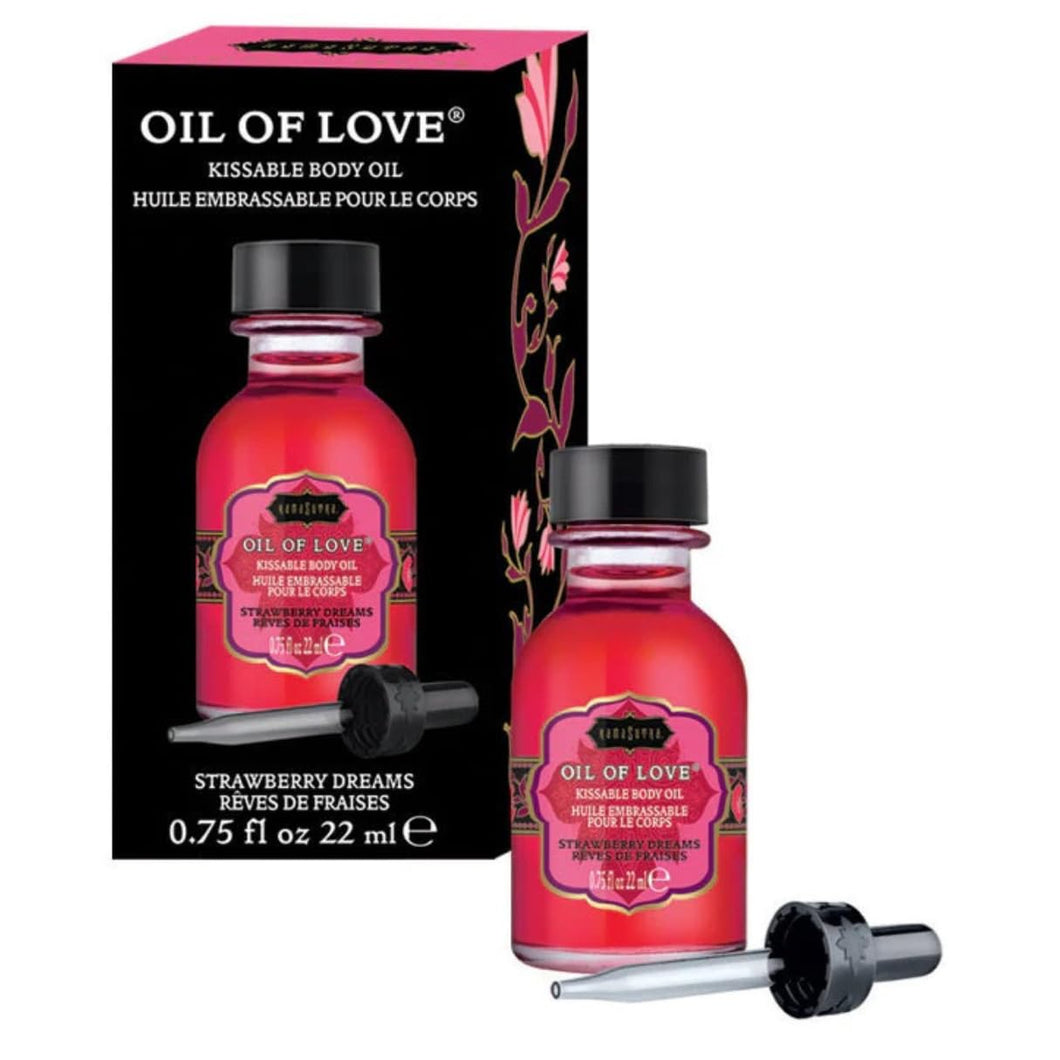 Kama Sutra Oil Of Love Strawberry Dreams - .75 Fl Oz/22 Ml - Kissable Warming Body Treat For Foreplay Fun, Water-Based And Non-S