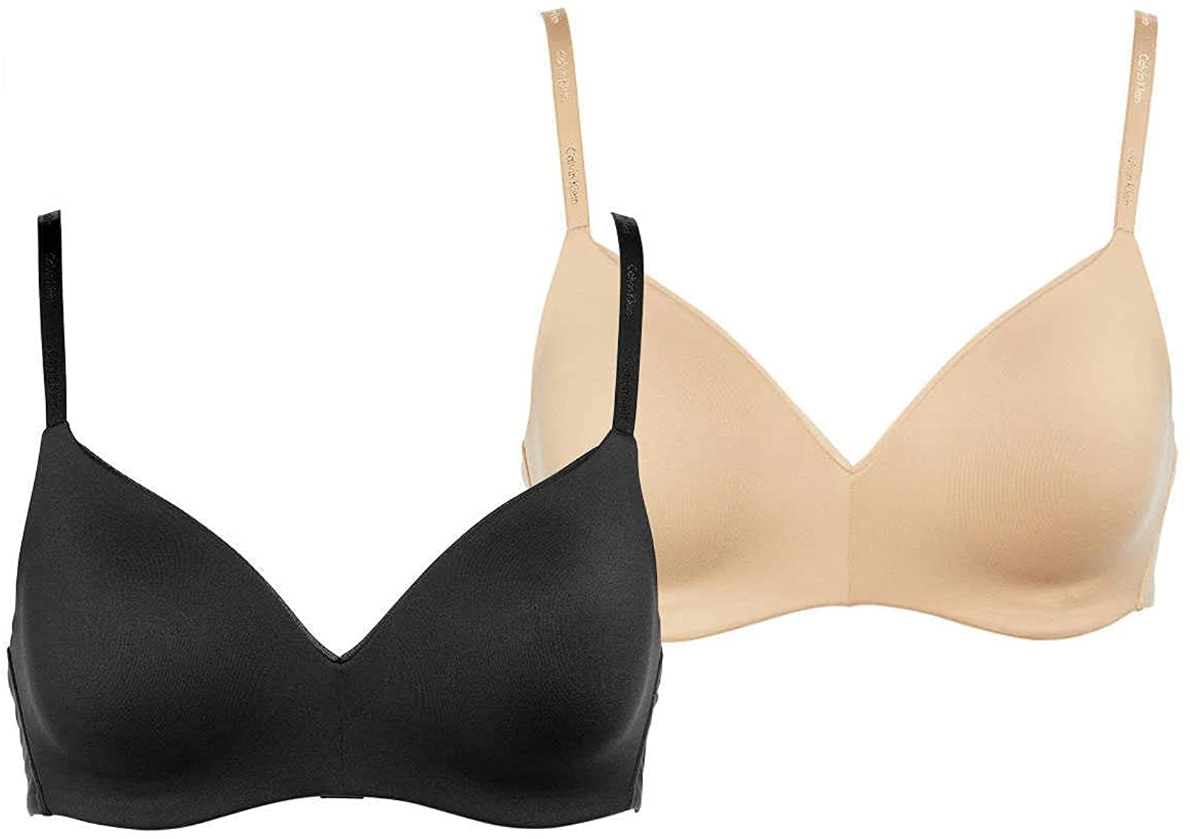 Calvin Klein Womens 2-Pack Lightly Lined Wirefree Bra (Medium, Black/Bare)