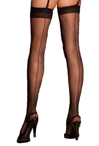 Sheer Thigh High W/Backseam Black O/S