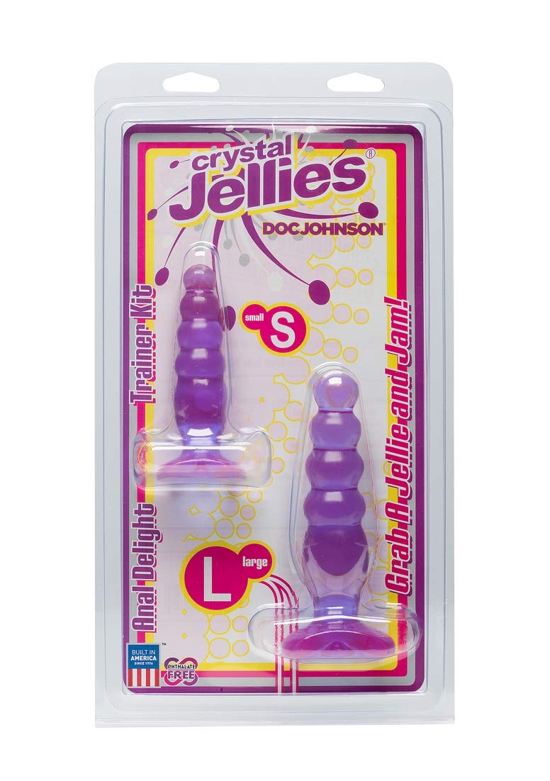 Doc Johnson Crystal Jellies - Anal Delight Trainer Kit - Small-Large - Suction Cup Base - Purple