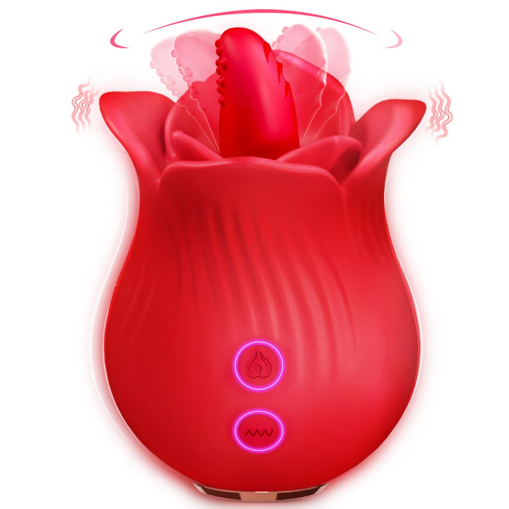 ZOOPLOU Clitoral Licking Tongue Rose Sex Toy Vibrator Stimulator for Women, Vibrating Rose Adult Women Couples Sex Toys with 10
