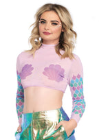 Leg Avenue Women'S High Neck Mesh Crop Top With Zipper, Blue, Medium