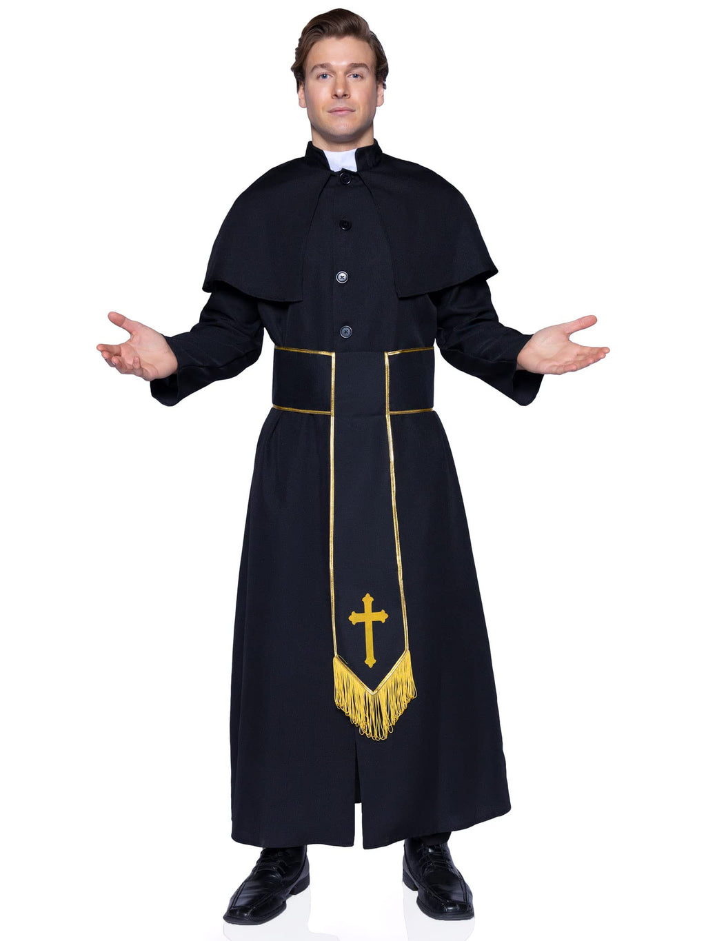 Leg Avenue mens - 2 Piece Priest Set - Priest Robe With Attached Cape Halloween for Men Adult Sized Costumes, Black, X-Large US
