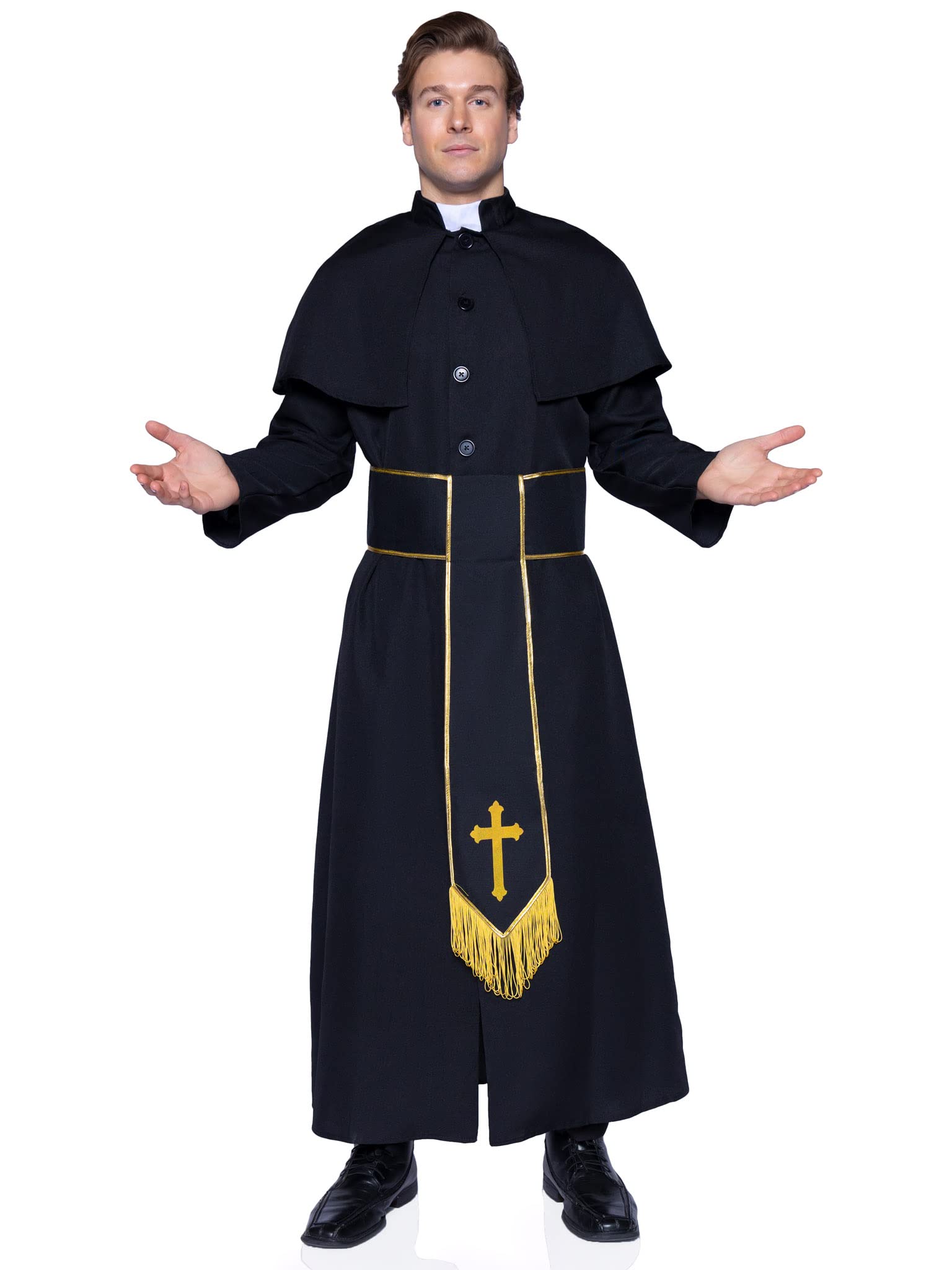 Leg Avenue mens - 2 Piece Priest Set - Priest Robe With Attached Cape Halloween for Men Adult Sized Costumes, Black, X-Large US