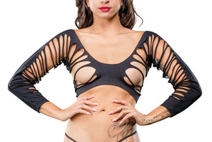 Black Crotchless Legging With Side Strap