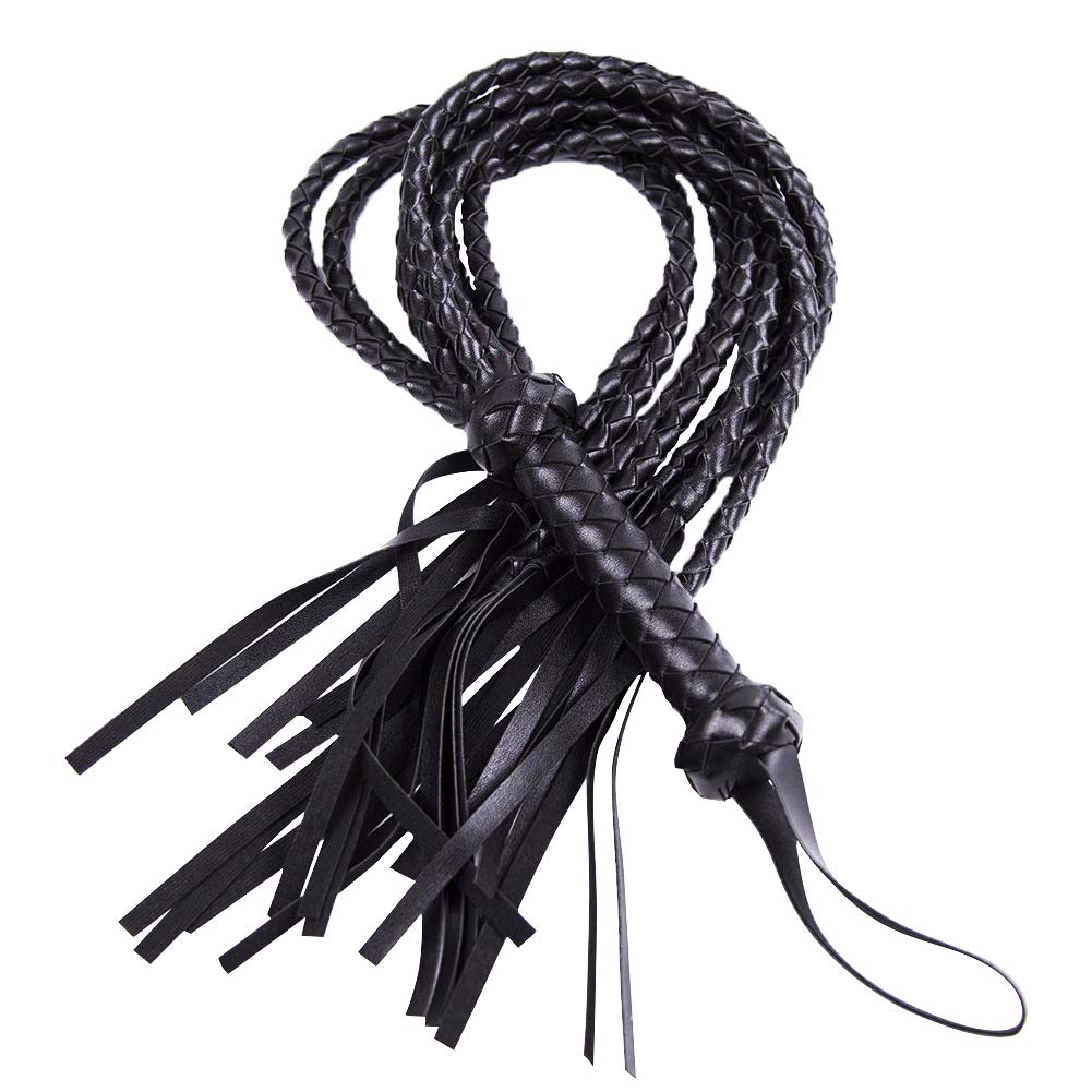 FST Leather Whip with Braided Handle Flogger BDSM Spanking Paddle Sex Toy for Couples Play