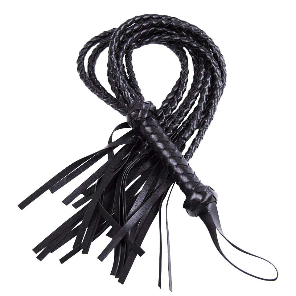 FST Leather Whip with Braided Handle Flogger BDSM Spanking Paddle Sex Toy for Couples Play