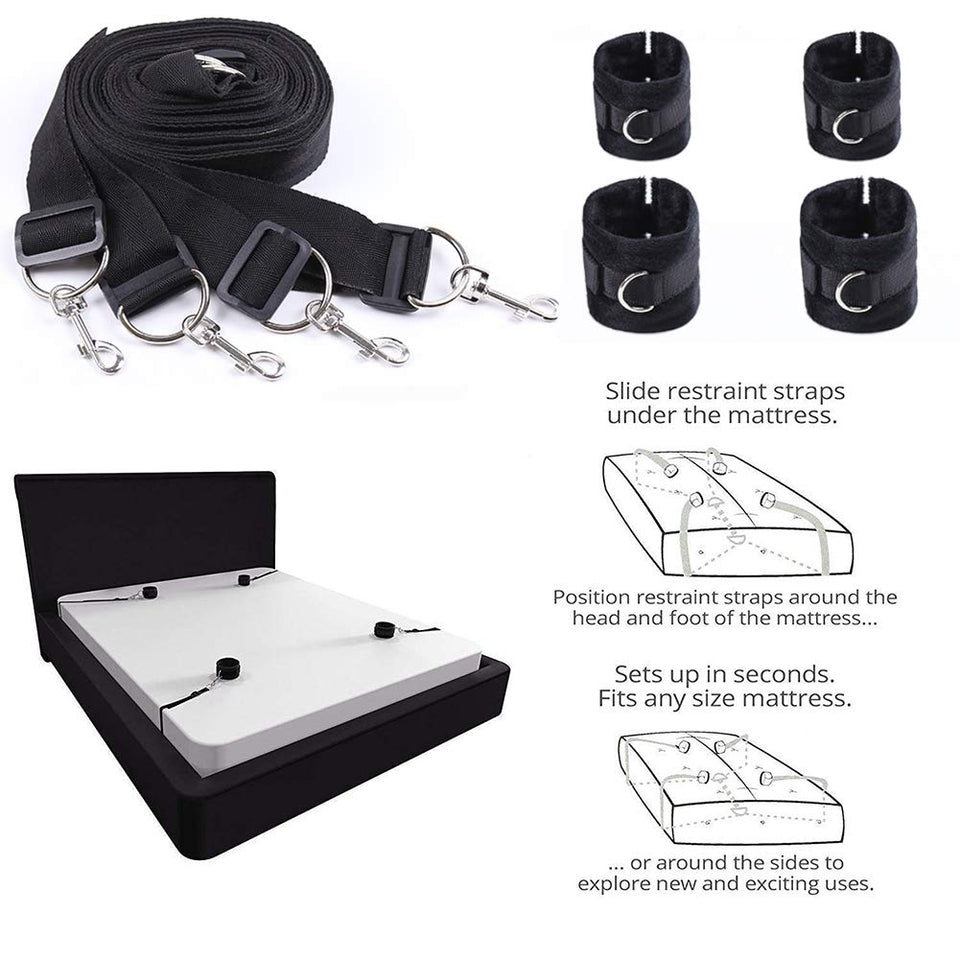Bed Restraints Kit, Romi Adjustable Fetish Sex Bondage Bedroom BDSM Toy with Hand Cuffs Ankle Cuff for Couple
