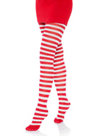 Leg Avenue Women'S Nylon Striped Tights, White/Red, One Size
