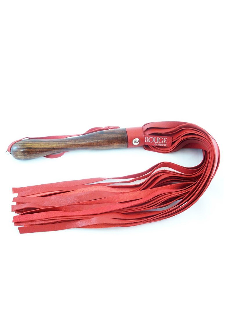 Rouge Wooden Handle Leather Flogger Red