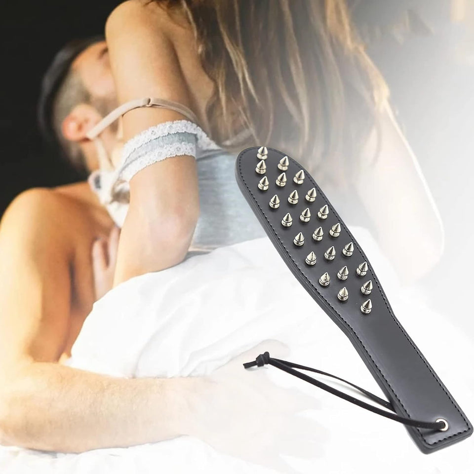 Pfylinqo Studded Spanking Paddle for Adult BDSM, Slut Paddle Sex Play with Safe Single Sided Rivets, Adult Sex Leather Paddle Fl