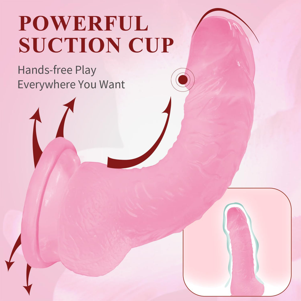 7.5 '' Realistic Big Dildo,Flexible Penis with Curved Shaft and Balls for Vaginal G-spot and Anal Play, Body-Safe Material Silic