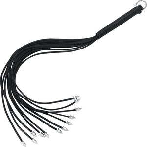 Spartacus Spiked Leather Thong Whip, Black, 20 Inch