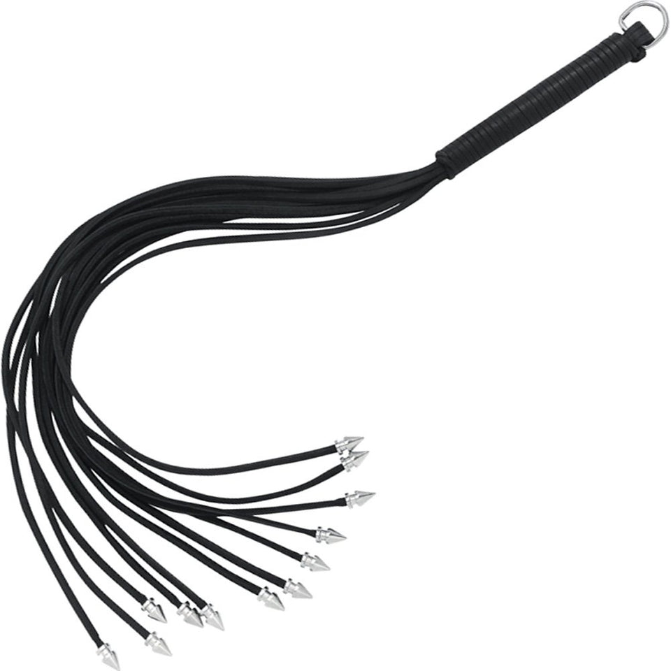 Spartacus Spiked Leather Thong Whip, Black, 20 Inch