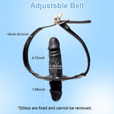 Double-Cock Dildo Penis Mouth Gag Plug, Padlock Ball Gag,Adjustable Bondage Leather Strap,BDSM Sex Toys for Man Women Couple,7.4