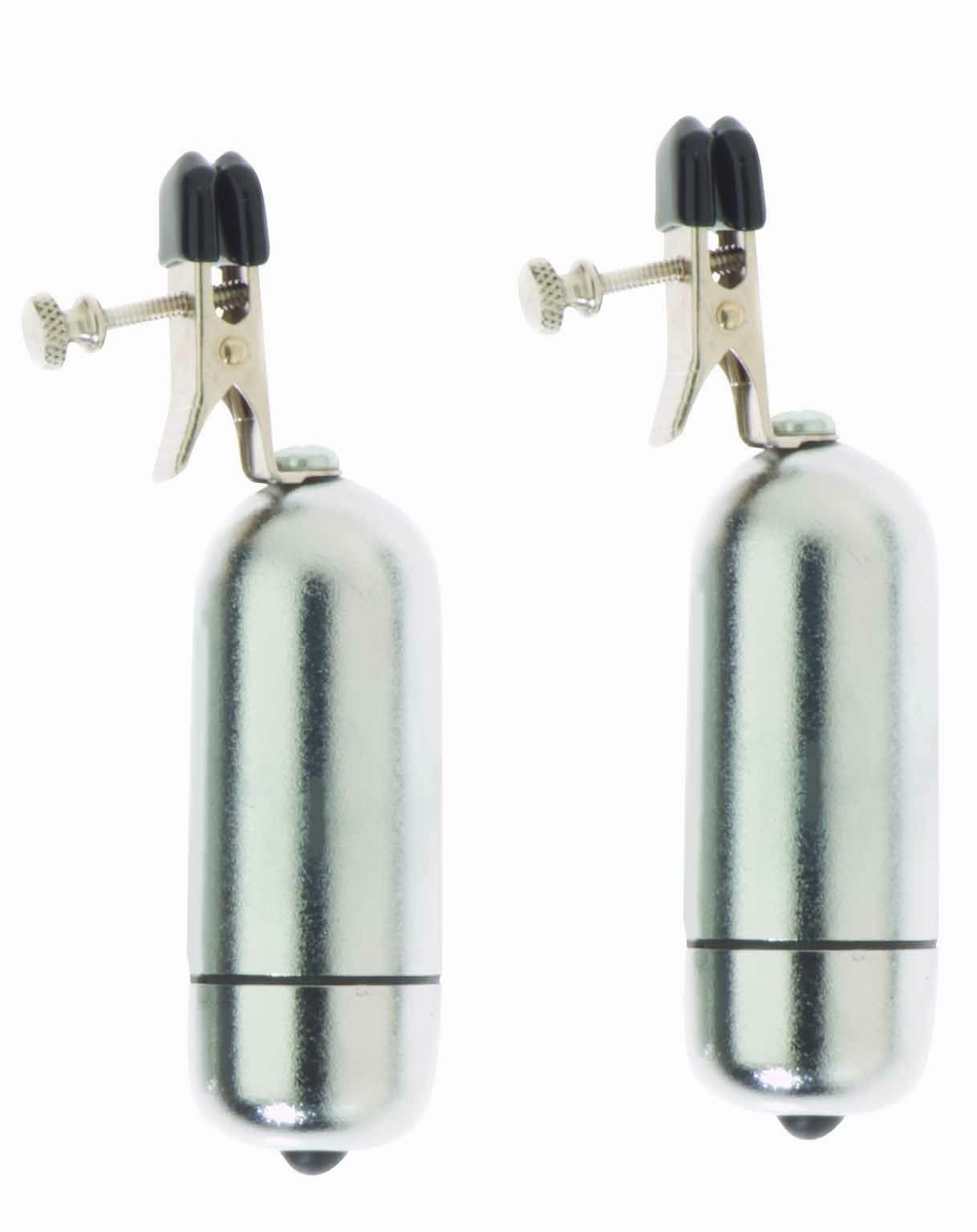 Spartacus Wireless Vibrating Nipple Clamps With Broad Tip, Silver
