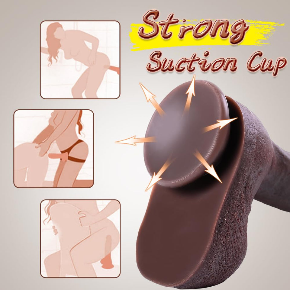 Realistic Brown Dildo Feels Like Skin, 8.66in Silicone Dildo with Strong Suction Cup, Gay Dildo, Anal Dildo Sex Toys for Couples