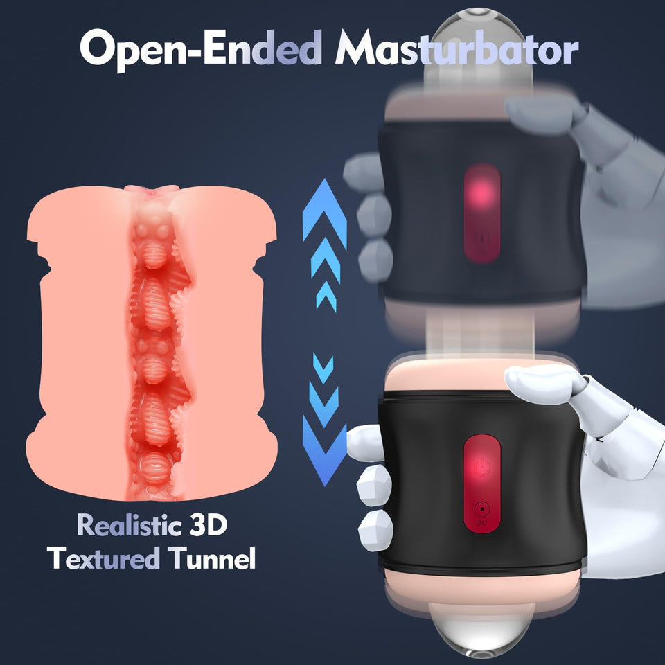 Adult Sex Toys Male Masturbator- Open Ended Powerful Vibration Pocket Pussy for Men, Male Stroker Vibrator Lifelike Vaginal Anal