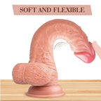 9 Inch Realistic Dildo, Body-Safe Material Lifelike Huge Penis With Strong Suction Cup For Hands-Free Play, Flexible Cock With Curved Shaft And Balls For Vaginal G-Spot And Anal Play
