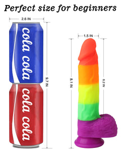 8.1 Inch Realistic Rainbow Dildo with Strong Suction Cap Base for Hands-Free Play, Ultra-Soft and Flexible Cock for G Spot Anal