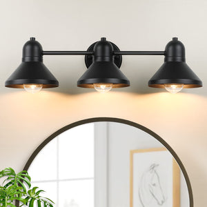 Bathroom Light Fixtures, 3-Light Vanity Light Over Mirror, Matte Black Metal Bathroom Light, Modern Farmhouse Rustic Industrial