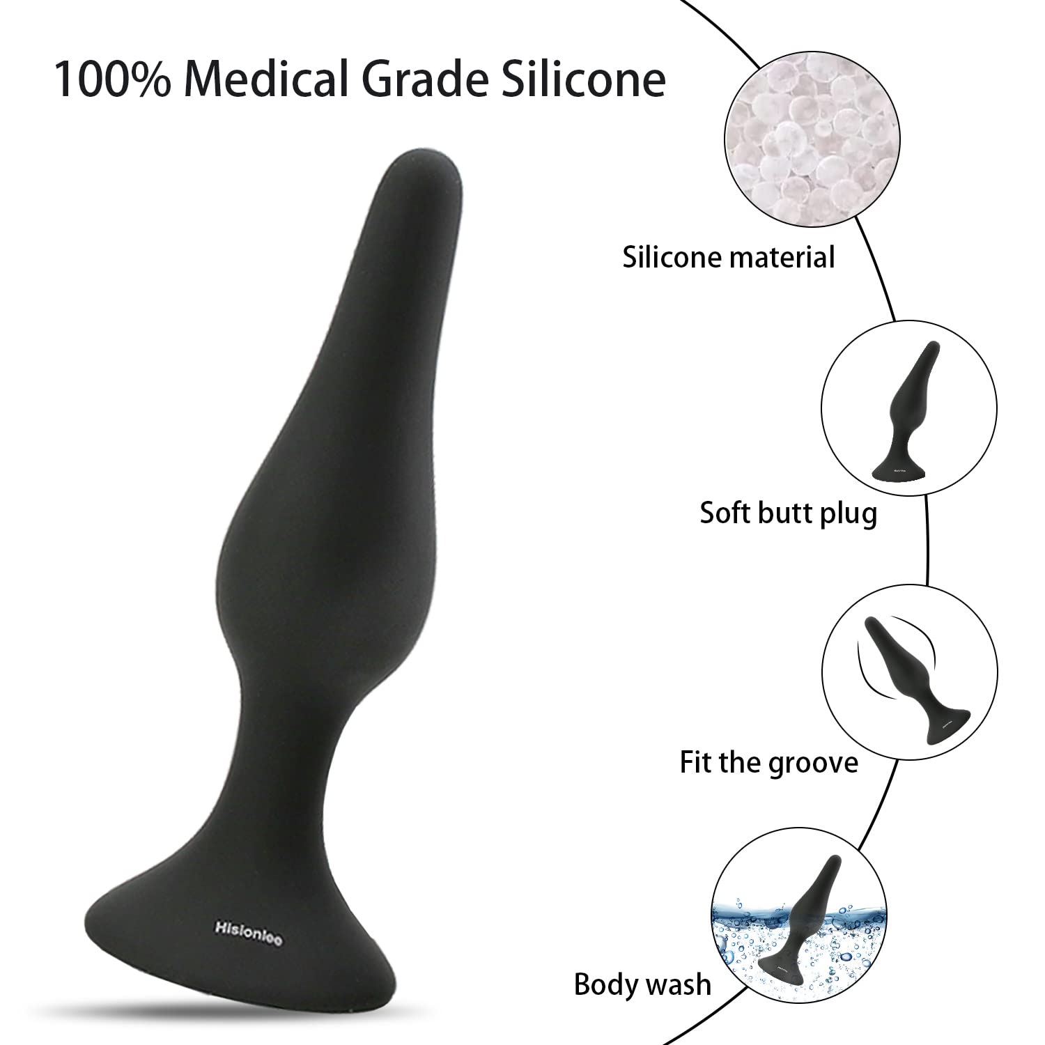 Hisionlee Sex Toys 4Pcs Butt Anal Plug Set Silicone Anal Butt Plug Adult Sexy Toys For Women,Men And Beginners (Black)