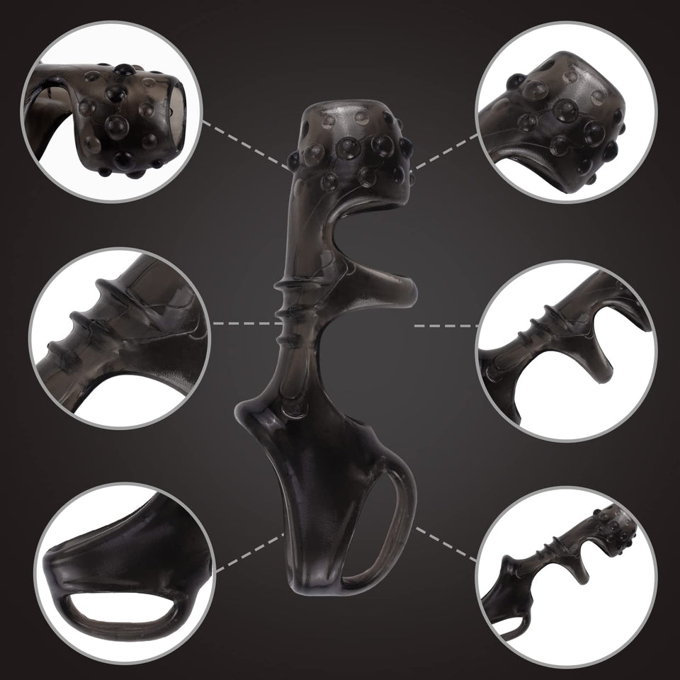 Reusable Penis Sleeve with Testicle Ring Covered by Granules, Flexible Condom Male Cock Extender Enlarger G-Spot Stimulation Sex