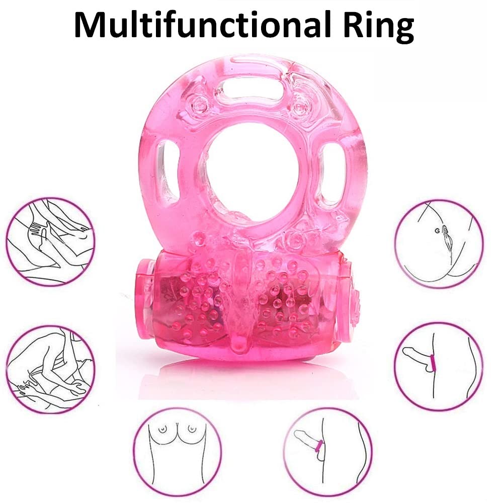 2 Pcs Vibrating Clitoral Stimulator Cock Ring, Silicone Penis Ring with Vibrator Ejaculation Delay Erection Enhance Adult Erotic