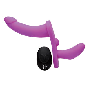 Strap U Double Take 10X Double Penetration Vibrating Strap-On Harness - Purple, Harness Fits Waists Up To 41 Inch Around (Af864-