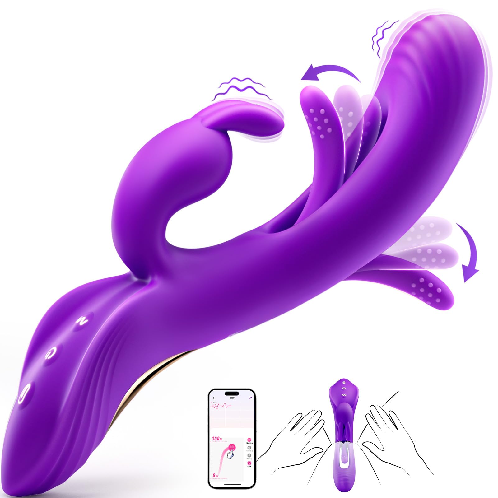 Vibrator Sex Toys for Women - 4IN1 Rabbit Vibrators Adult Toys with 7 Flapping & Vibrating & Tapping Modes, New APP G Spot Anal