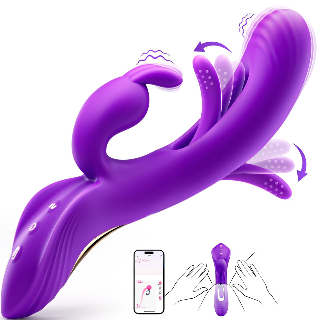 Vibrator Sex Toys for Women - 4IN1 Rabbit Vibrators Adult Toys with 7 Flapping & Vibrating & Tapping Modes, New APP G Spot Anal