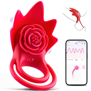 Vibrating Cock Ring Sex Toys for Men - APP Control Silicone Penis Ring with Rose Clitoral Stimulator Adult Male Sex Toy Vibrator