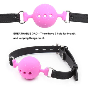 RYOZOCH Silicone Breathable Ball Gag for Adult Bondage Restraints Sex Play (Pink+Black, 1.5in Ball)