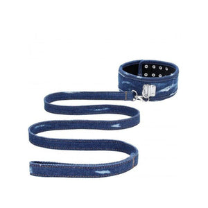 Shots Ouch Denim Collar W/Leash - Blue