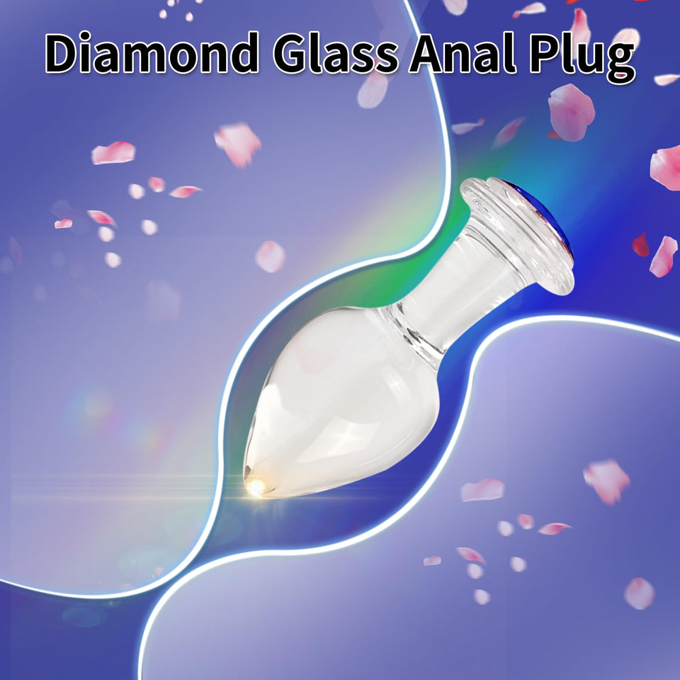 Crystal Glass Anal Plug with Luxury Jewelry Butt Plug Fetish Anus Stimulation Unisex Adult Anal Sex Toy (Blue, M)