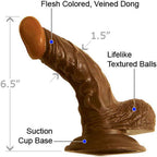 Nasstoys Real Skin Afro American Flexible Curved Whopper Dong W/Balls & Super Suction Base, 5-Inch, Brown