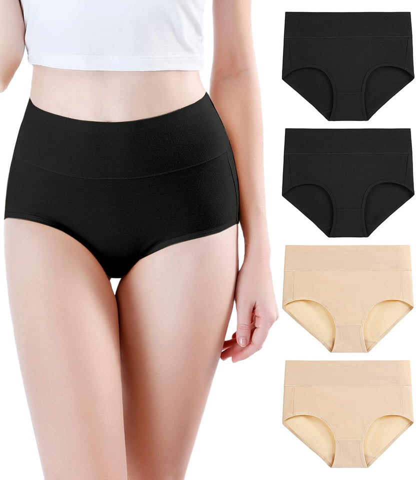 wirarpa Womens Modal Underwear Soft High Waist Briefs Ladies Panties 4 Pack Black Beige Large
