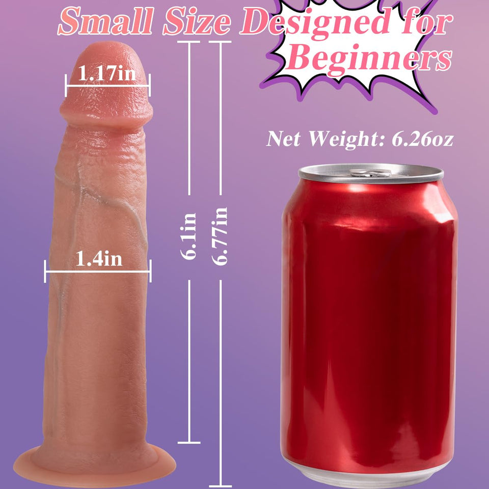 6.8 in Small Dildo for Beginner, Anal Dildo Without Balls, Soft Realistic Silicone Dildo with Strong Suction Cup, Beginner Dildo