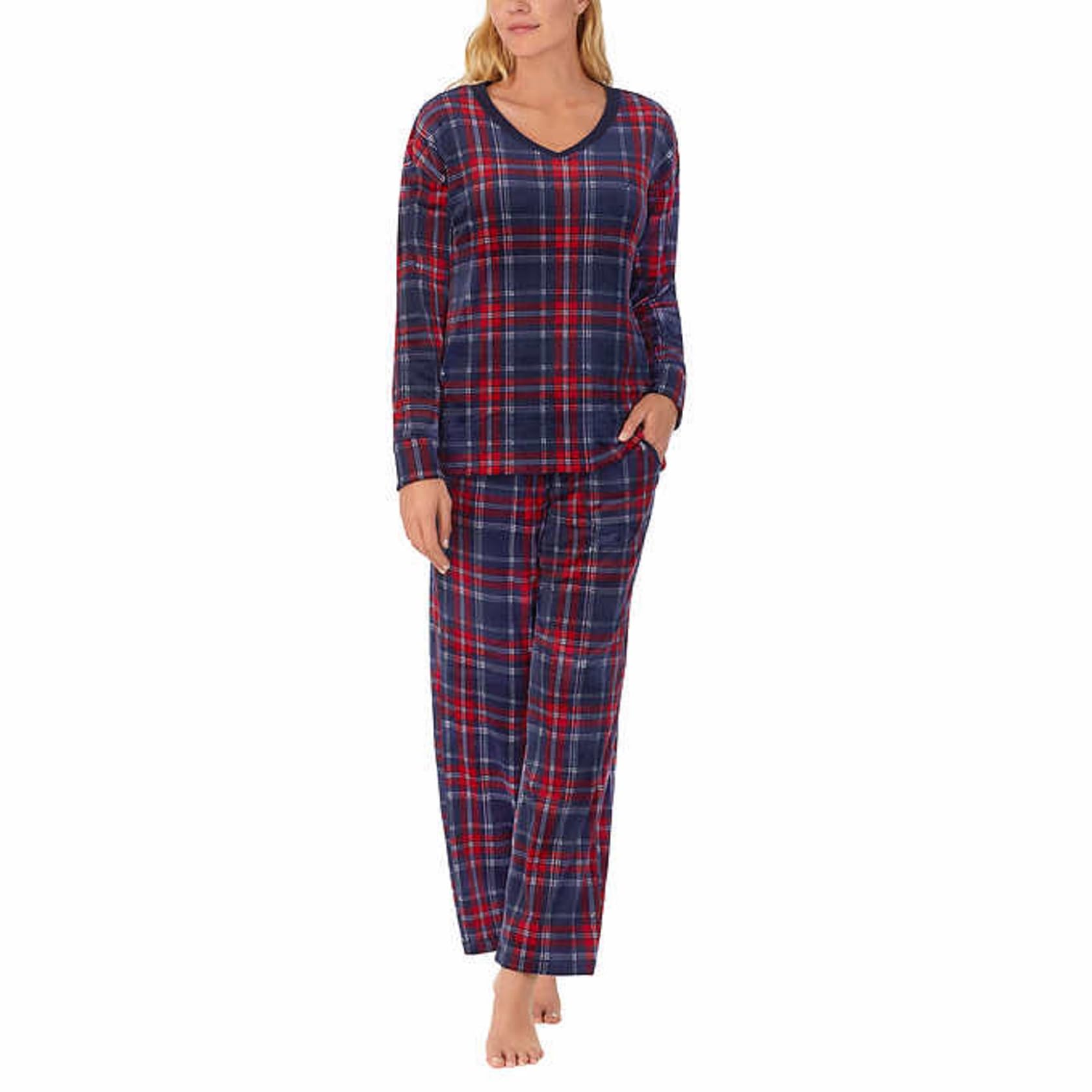 Nautica Womens Pajamas - Cozy Silky Fleece - 2 Piece Long Sleeve Winter Sleepwear Set for Women, Celebrate Plaid, Medium
