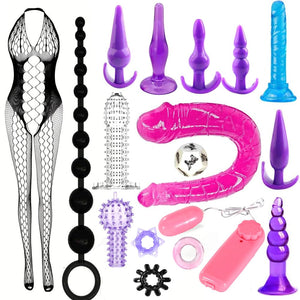 G Spot Dildo Vibrator Anal Plug Beginner Set 17 PCS Butt Plugs Sex Toy Training Kit- G Spot for Beginner Adult Unisex Women and