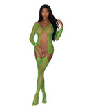 Magic Silk Seamless Fishnet Gartered Catsuit Lime Os