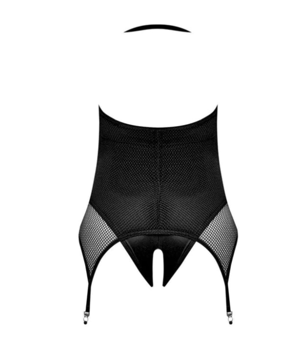 Sexy Time Fiona Halter Merry Widow Teddy Wsplit Crotch Black Sm