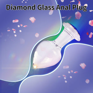 Crystal Glass Anal Plug with Luxury Jewelry Butt Plug Fetish Anus Stimulation Unisex Adult Anal Sex Toy (Blue, L)