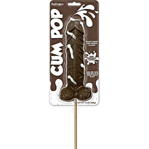 Hott Products Cum Pop Dark Chocolate Flavor Hard Candy Lollipop, Brown and White Streaks, 0.65 Pound