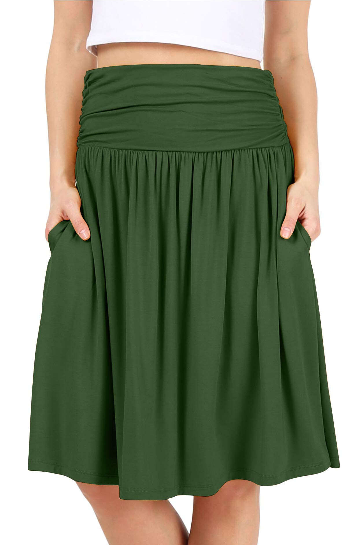 Olive Green Skirts for Women Olive Skirts Reg and Plus Size Knee Length Flowy Skirt Pull on Skirt Olive Green Aline Skirt Green 