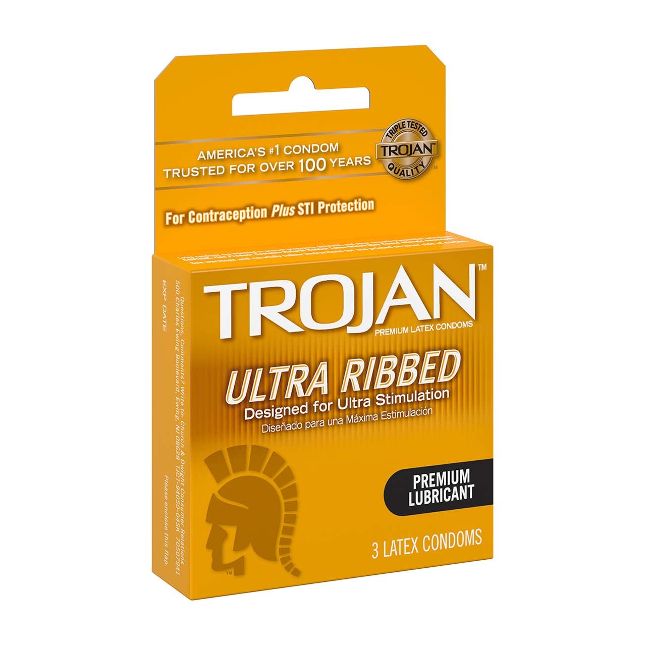 Trojan Ribbed Size 3s Trojan Ultra-Ribbed Lubricated Latex Condoms 3ct