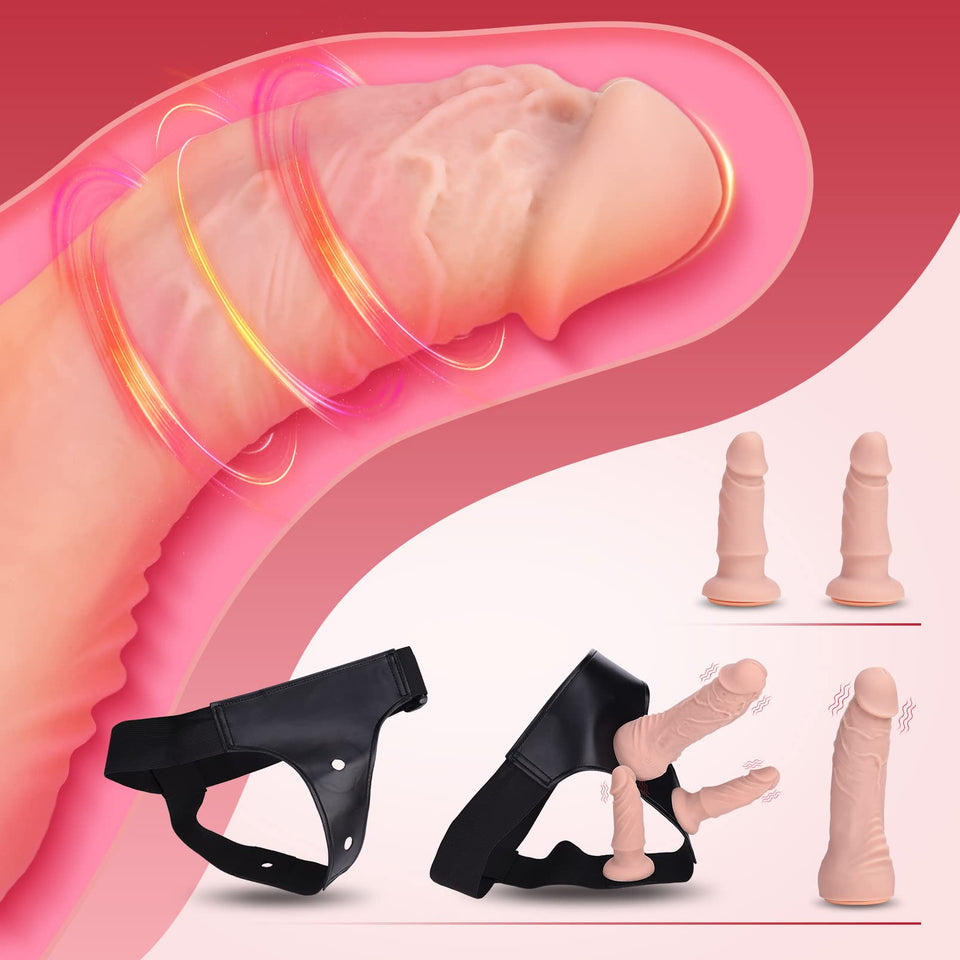 Harness Strap-On Vibration Realistic Dildos - Adjustable Strapless Strap-On Dildos with 10 Modes & 3 Dildos Silicone Anal G-spot