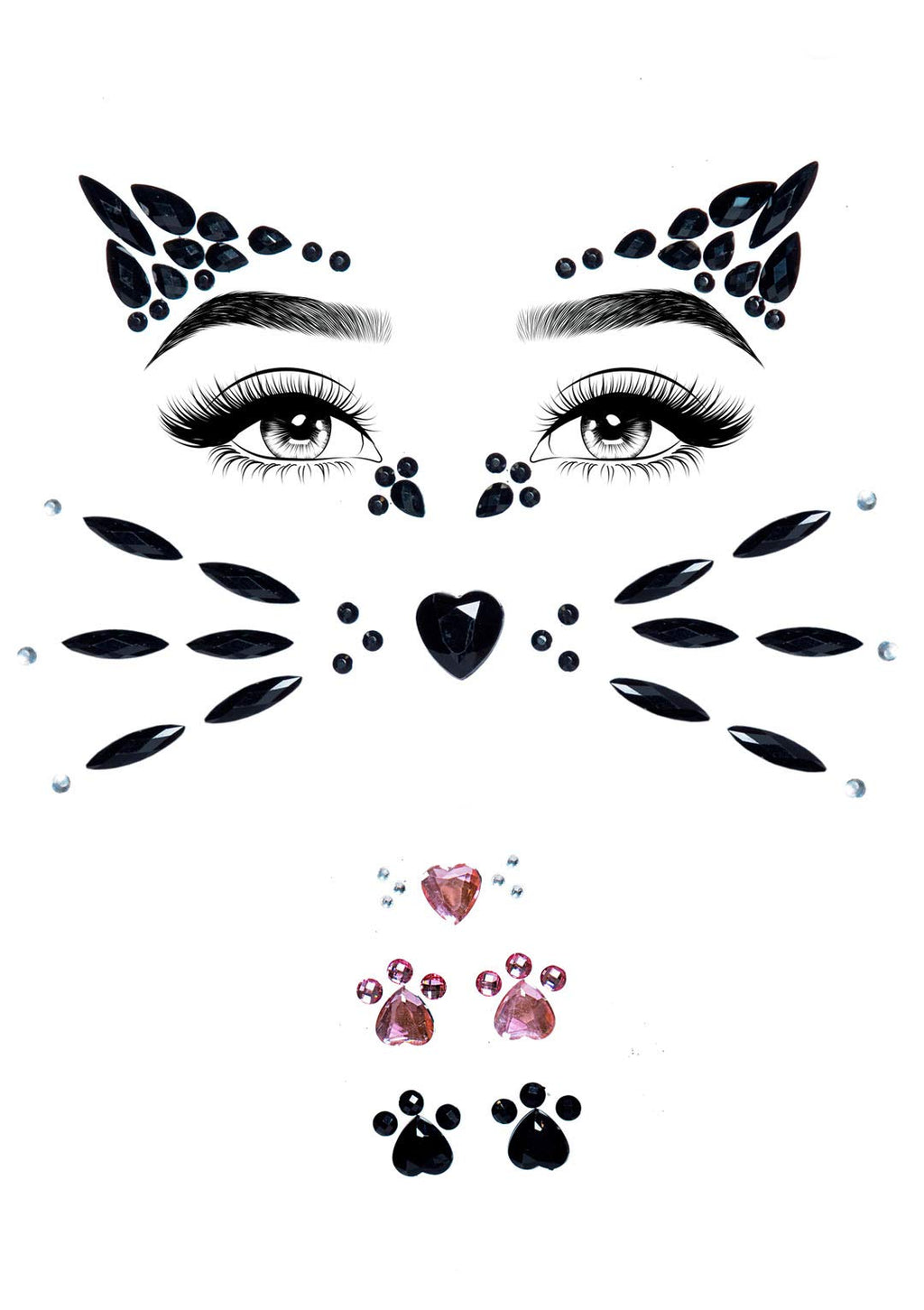 Animal Adhesive Face Jewels St - O/S / Black